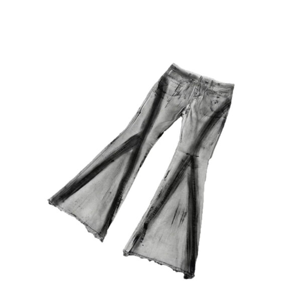 Distressed, vintage-wash, slight-flare jeans with a gradient finish.